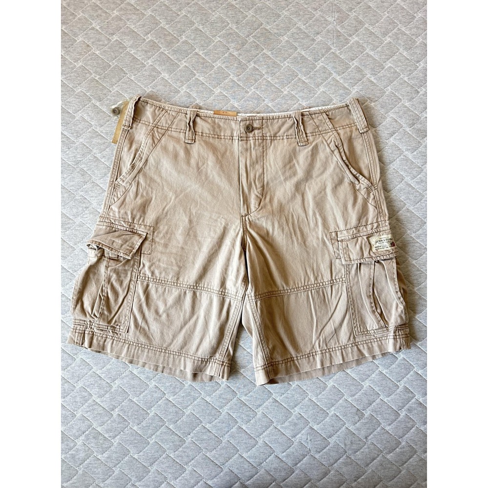 Denim & Supply Ralph Lauren Cargo Shorts Mens 38 Beige‎ Canvas 10 Inch USA Flag